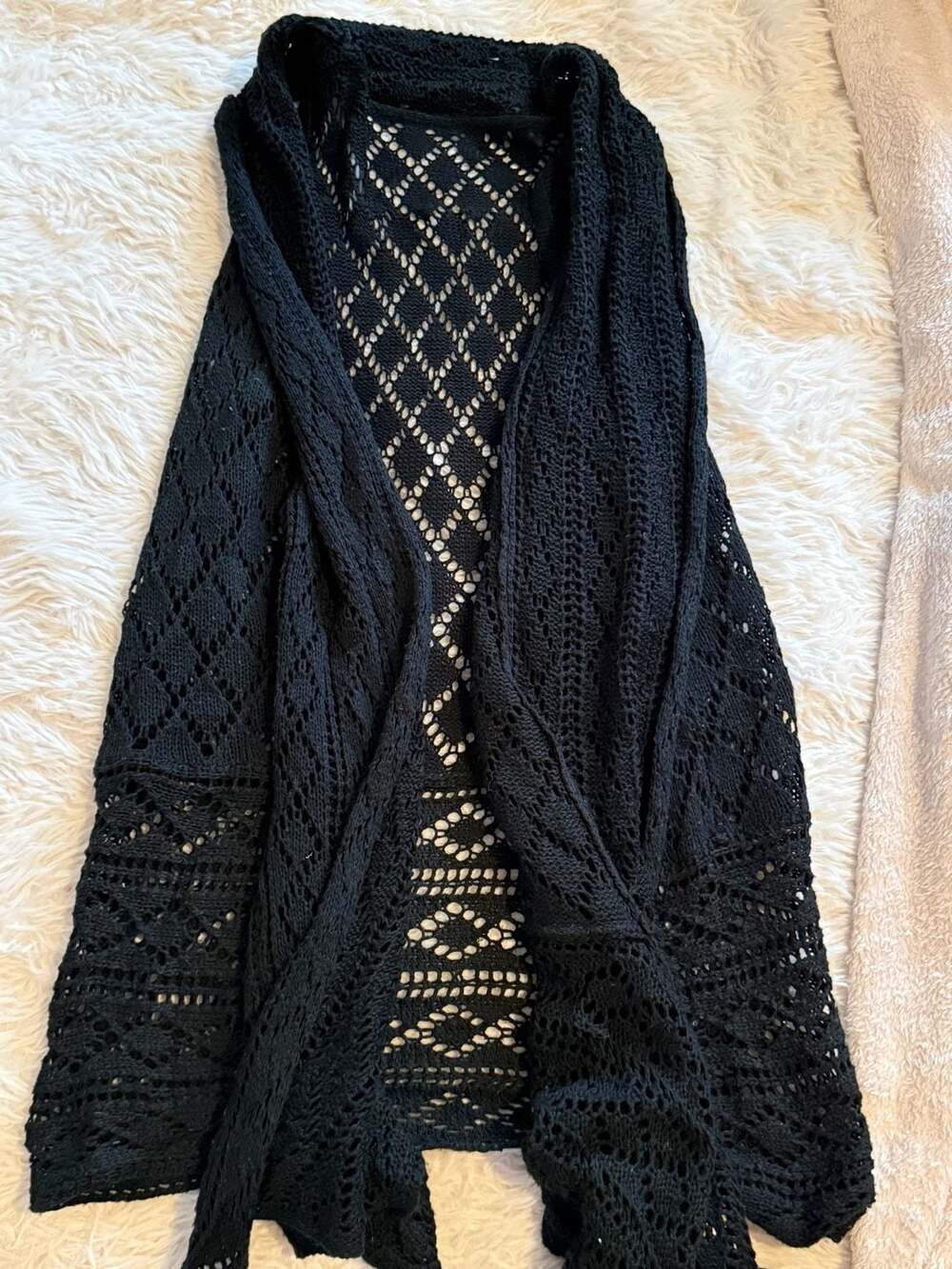 White Stag Black Open Crochet Duster Vest